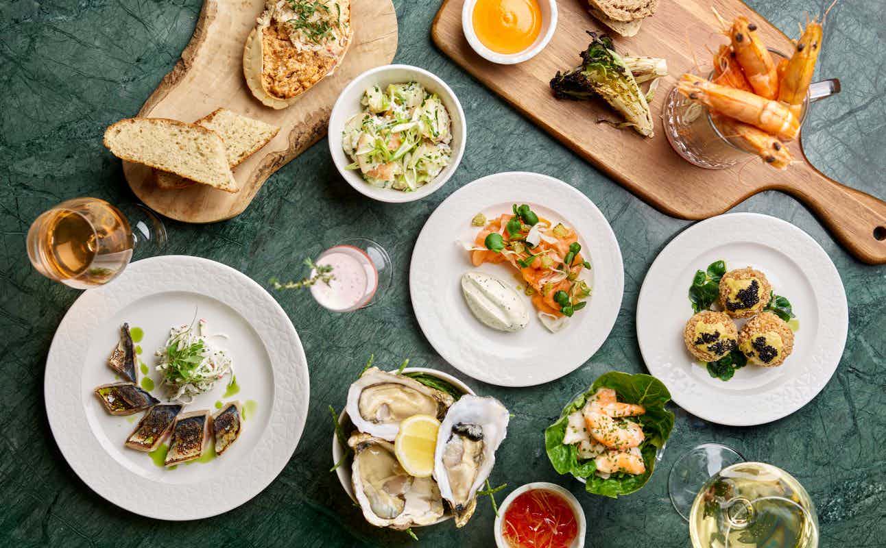 Enjoy Seafood, Dairy Free Options, Gluten Free Options, Vegan Options, Vegetarian options, Cafe, Bars & Pubs, Wine Bar, Table service, Street Parking, Free Wifi, Dog friendly, $$, Date night and Groups cuisine at Flute, Seafood Cafe and Bar in Bath
