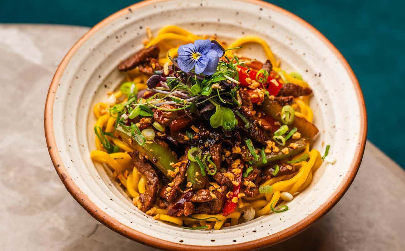 Enjoy Asian, Chinese, Japanese, Vegan Options, Restaurant, Bars & Pubs, Indoor & Outdoor Seating, Private Dining, Highchairs available, Free Wifi, $$$, Live music, Families, Groups and Special Occasion cuisine at Gura Gura in Covent Garden, London