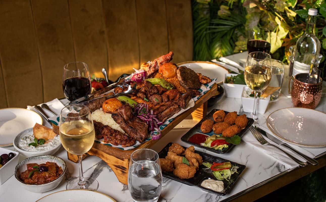 Enjoy Mediterranean, Turkish, Gluten Free options, Vegan options, Vegetarian options, Bars & pubs, Restaurant, Indoor & outdoor seating, Highchairs available, Table service, $$, Groups and Families cuisine at Opuz Kitchen & Bar Watford in Watford, London