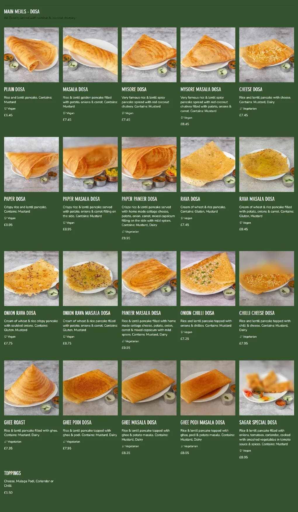 Sagar menu, page 3
