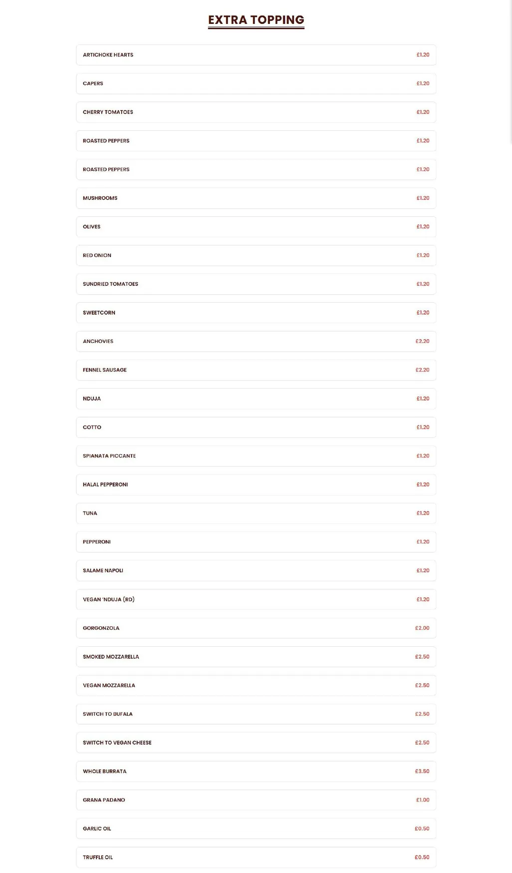 Dough & Fire menu, page 5