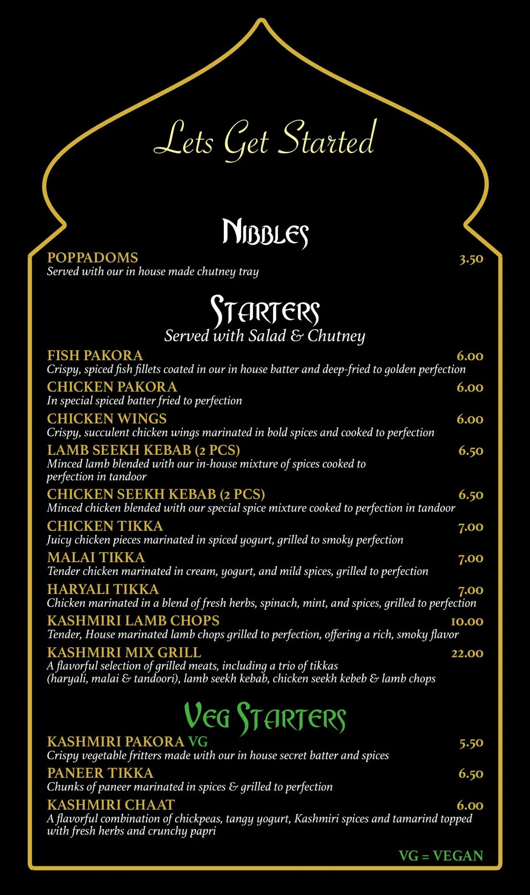 Kashmir menu, page 1