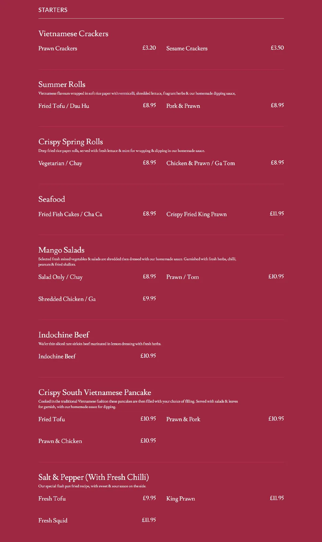 Non Viet menu, page 1