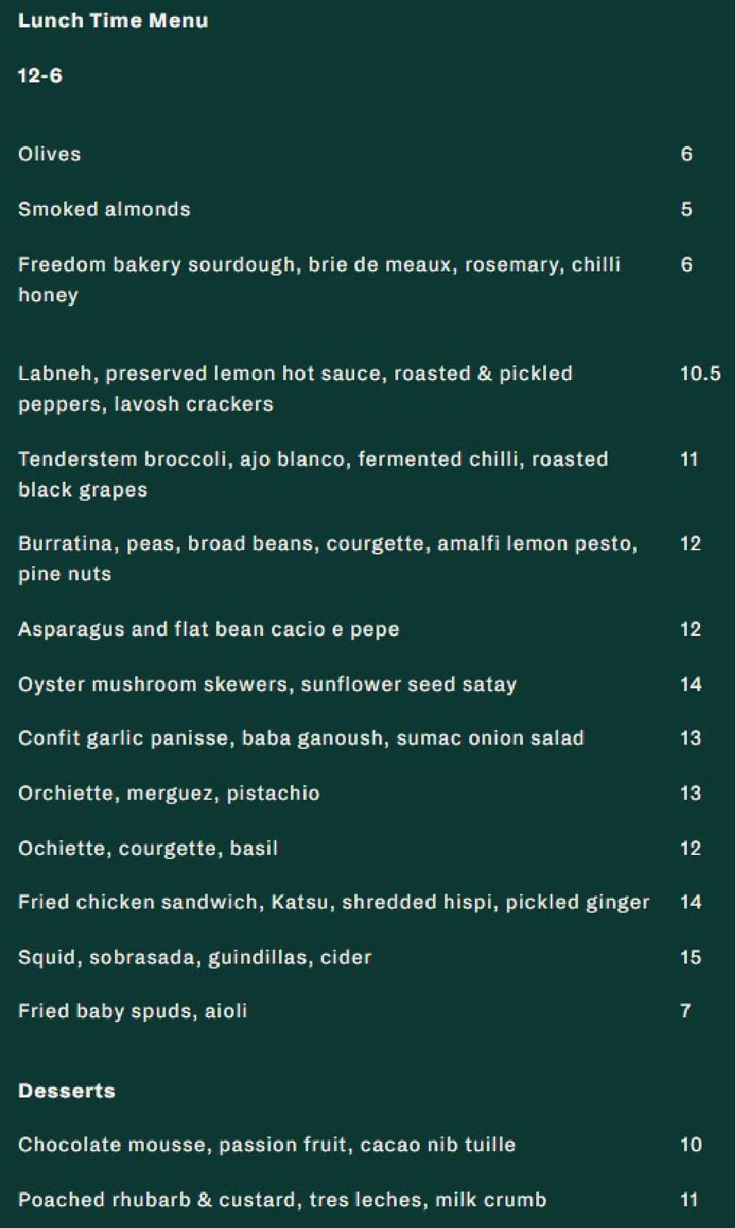 Five March menu, page 2