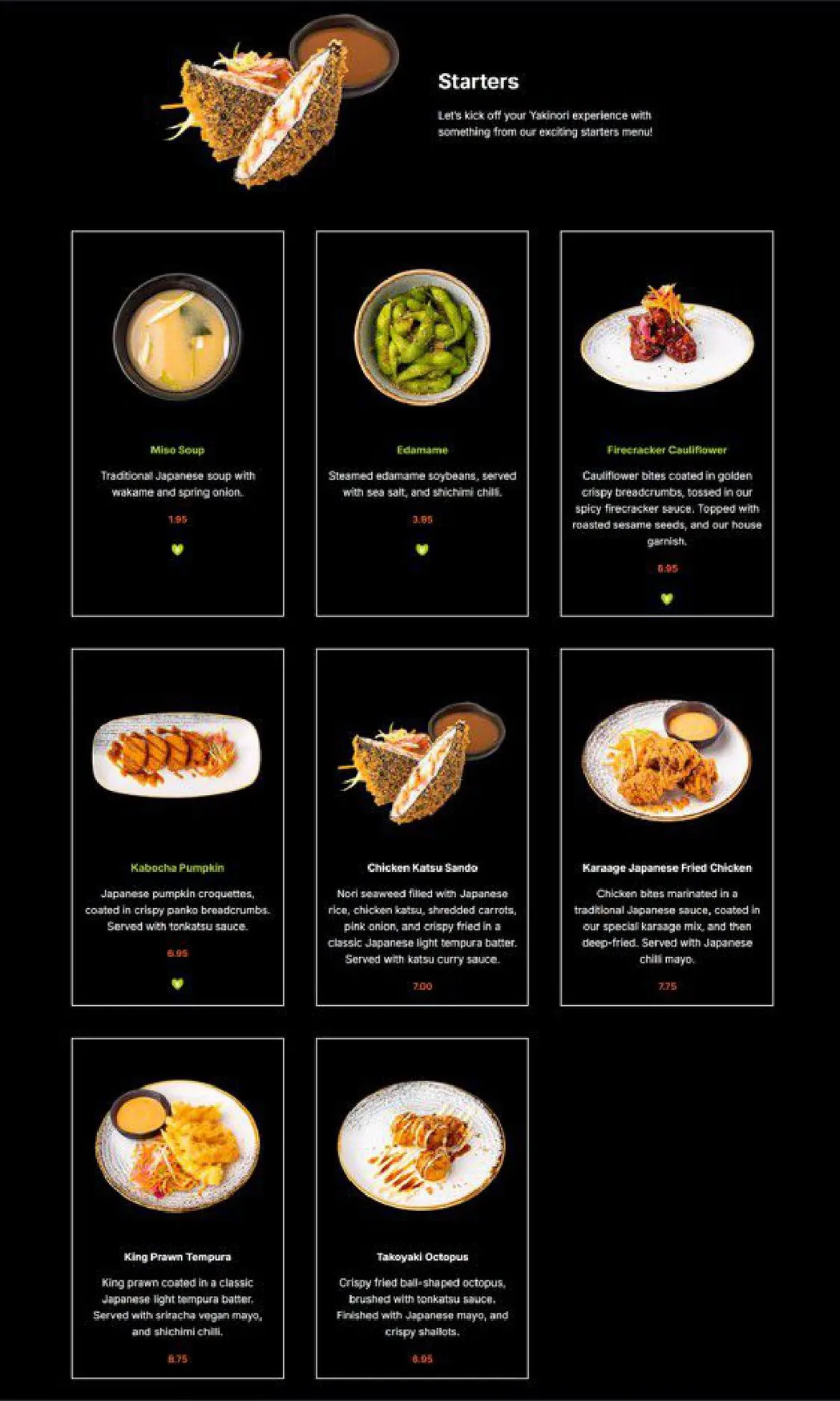Yakinori menu, page 1