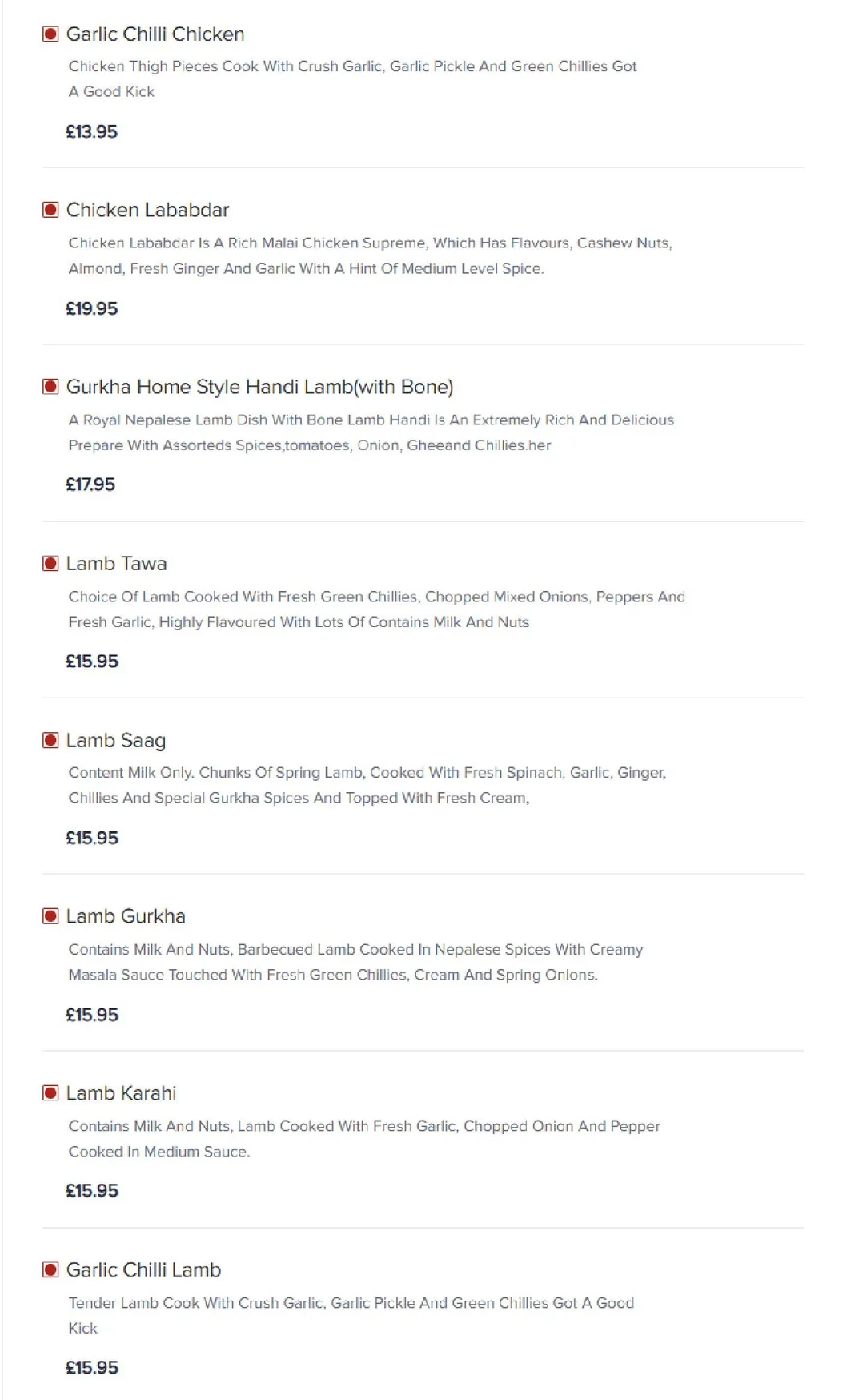 Gurkha Express menu, page 6