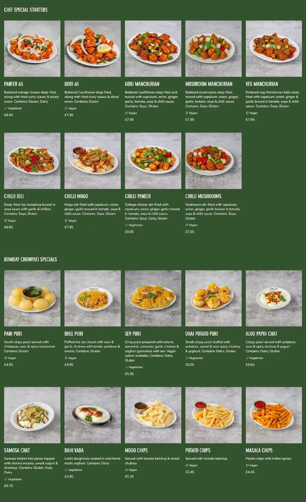 Sagar menu, page 2