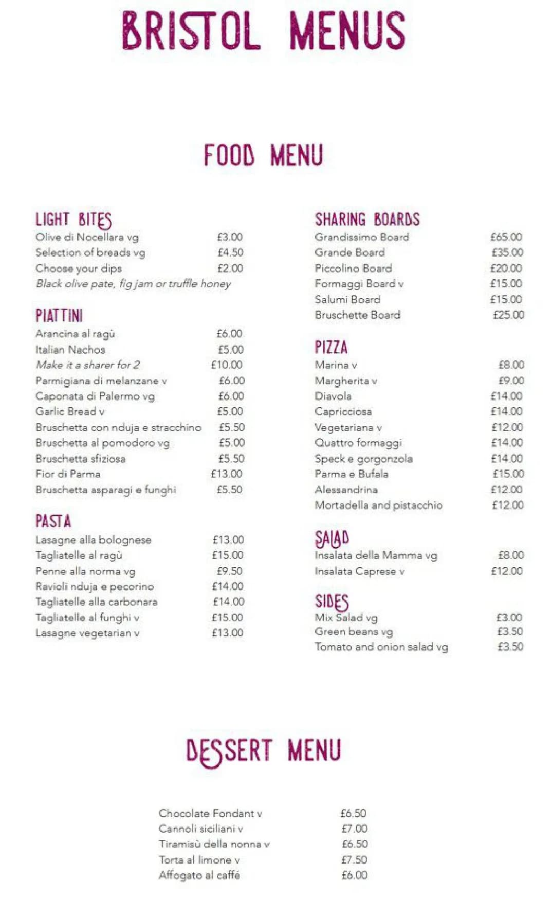 Veeno menu, page 1