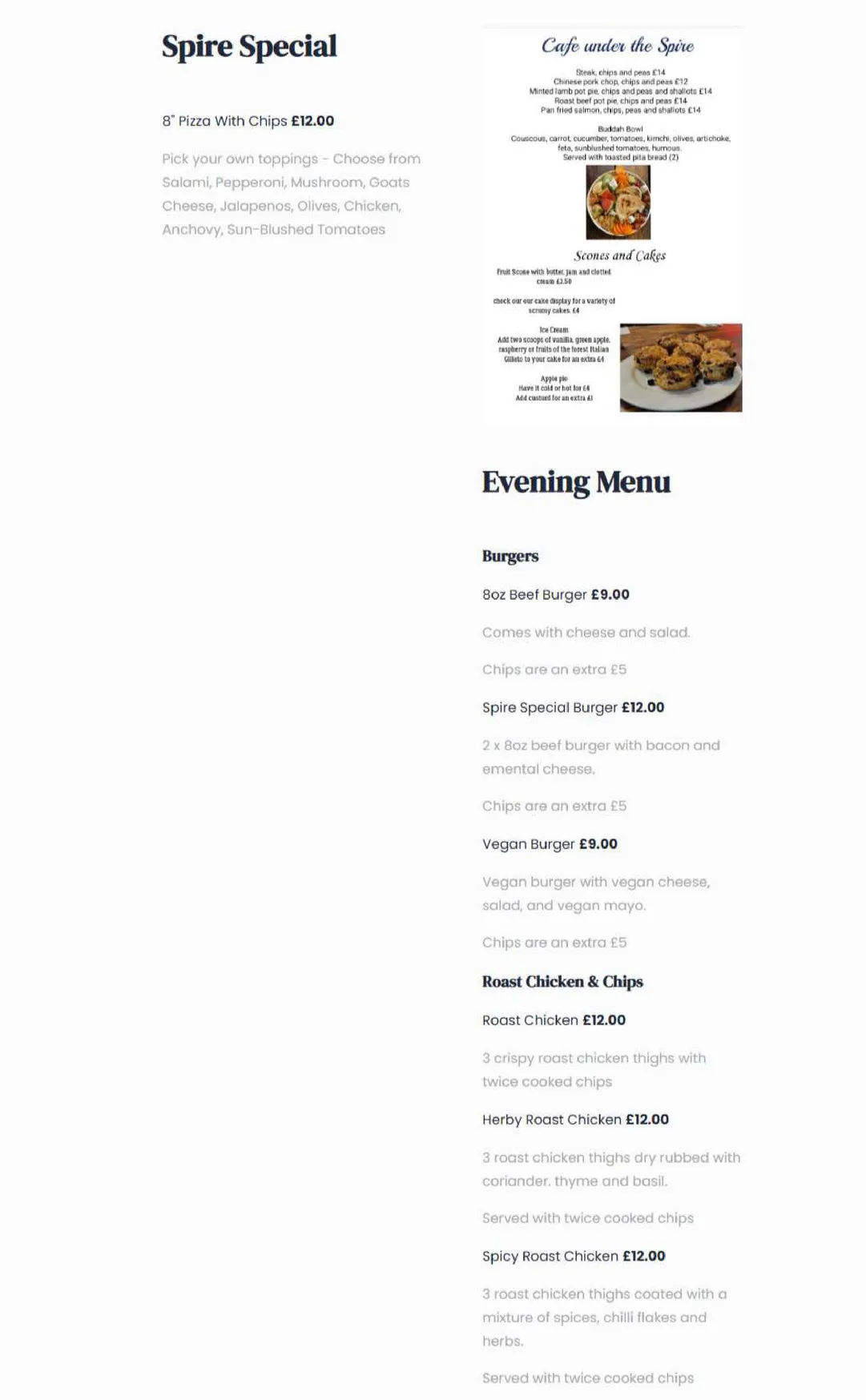 Cafe Under The Spire menu, page 1