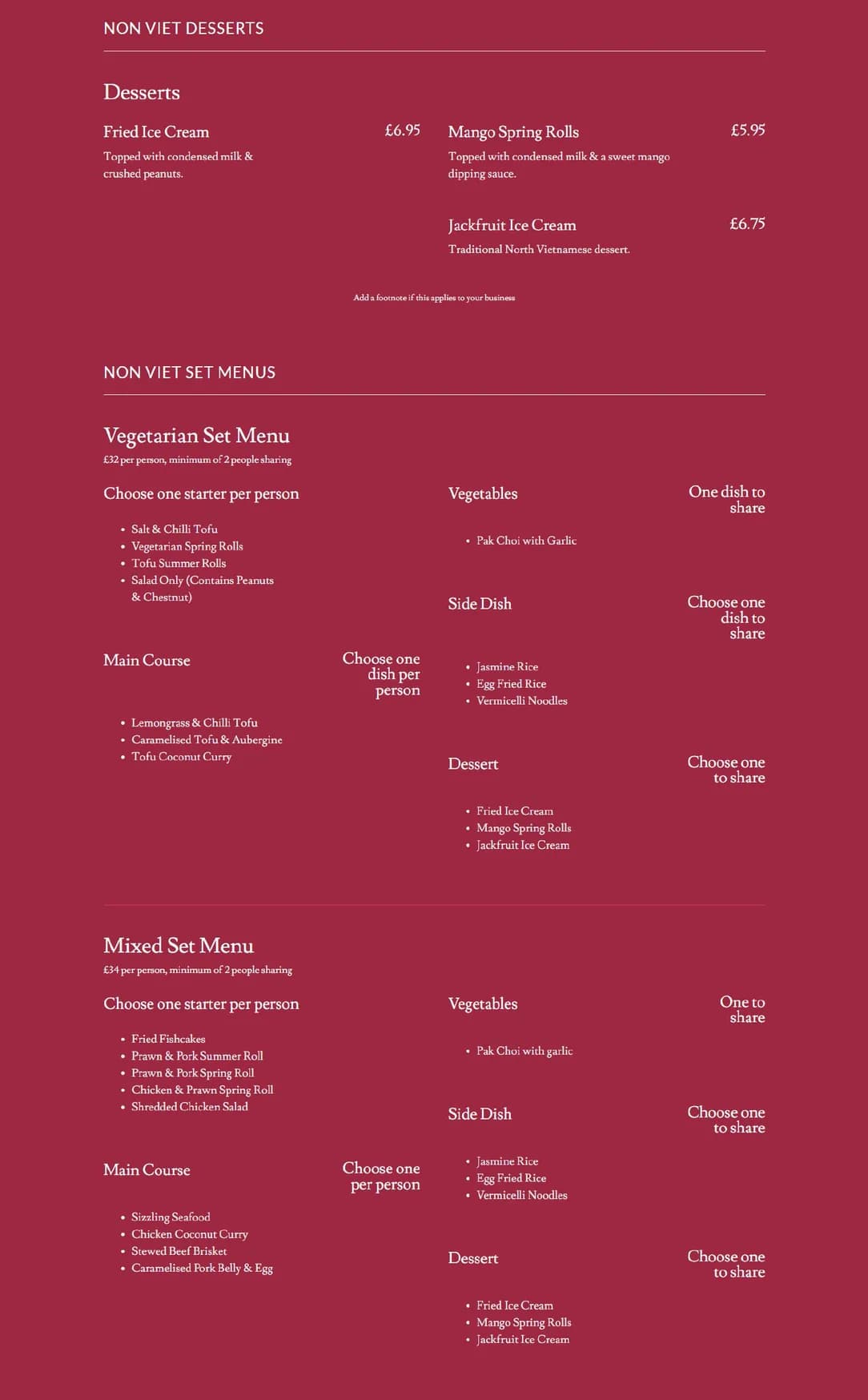 Non Viet menu, page 5