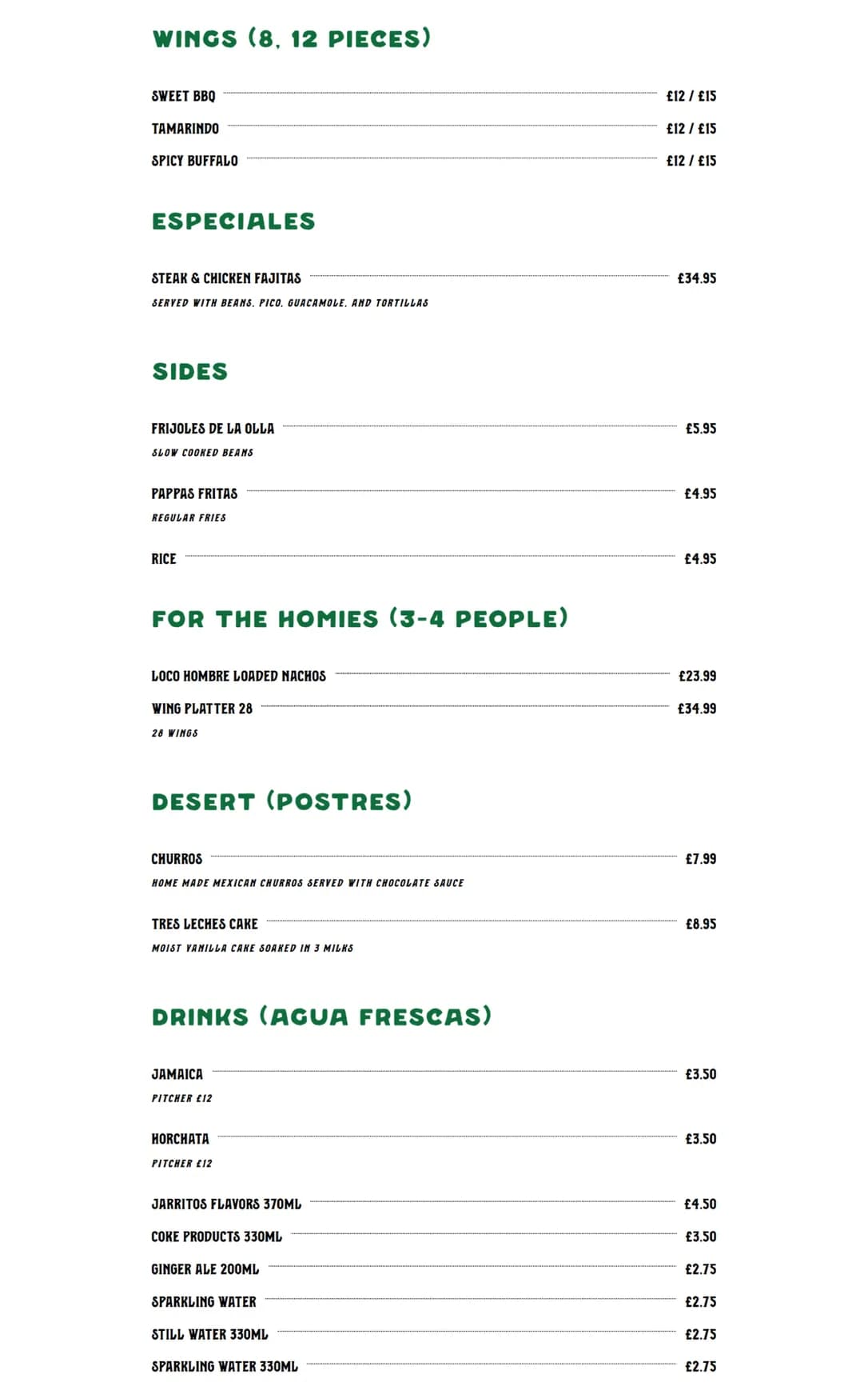 Loco Hombre Cantina menu, page 2