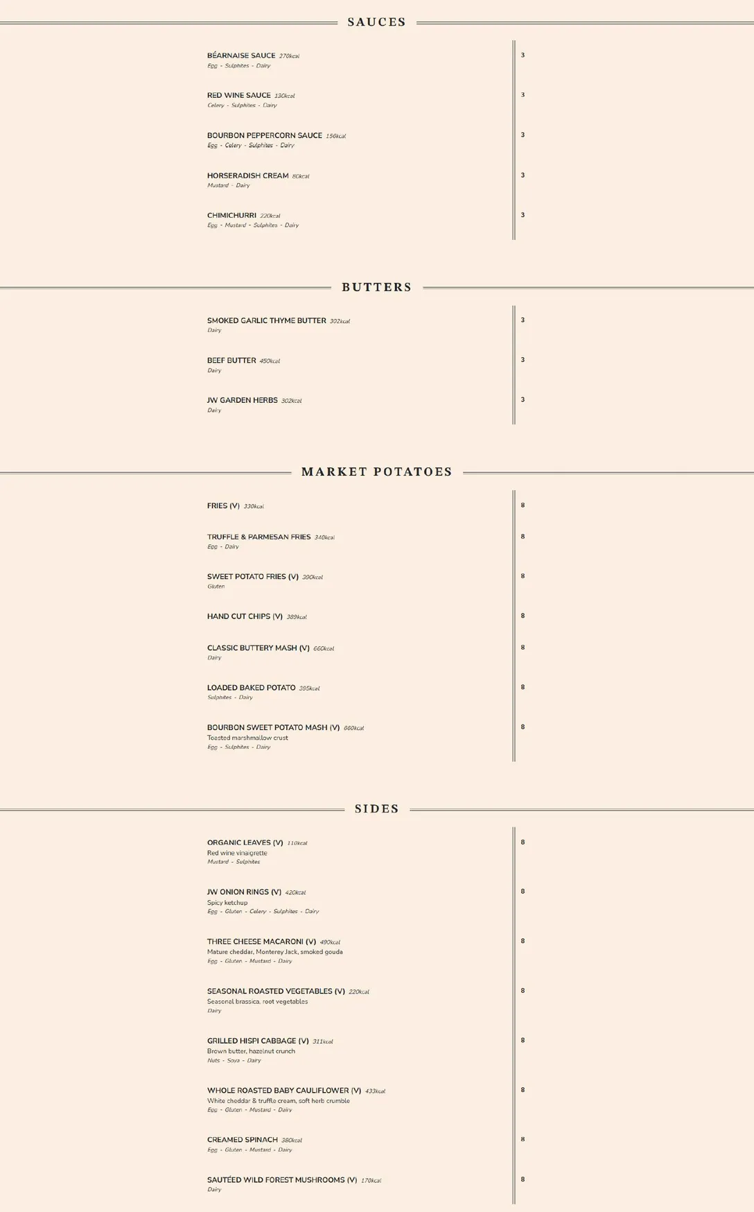 JW Steakhouse menu, page 8