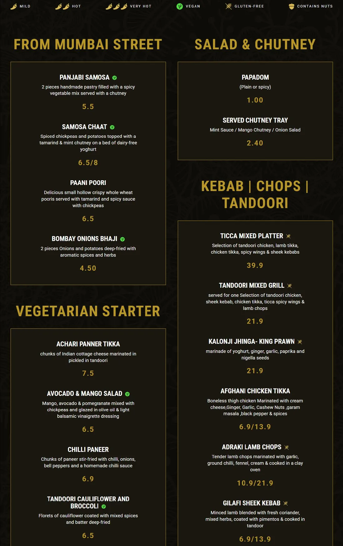 Ticca Tikka menu, page 1