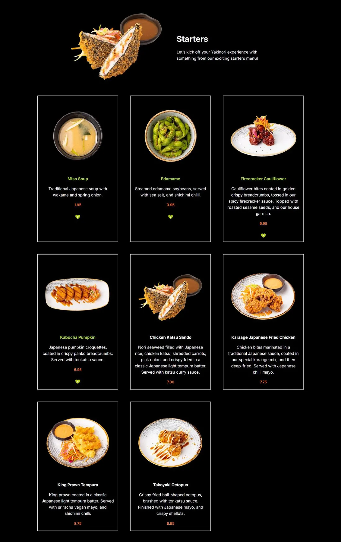Yakinori menu, page 1