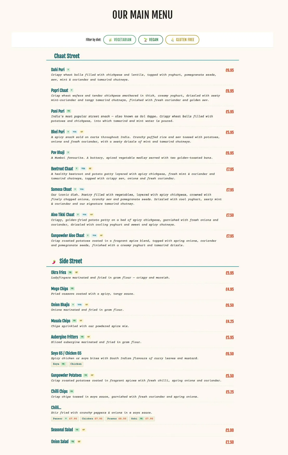 Zindiya menu, page 1