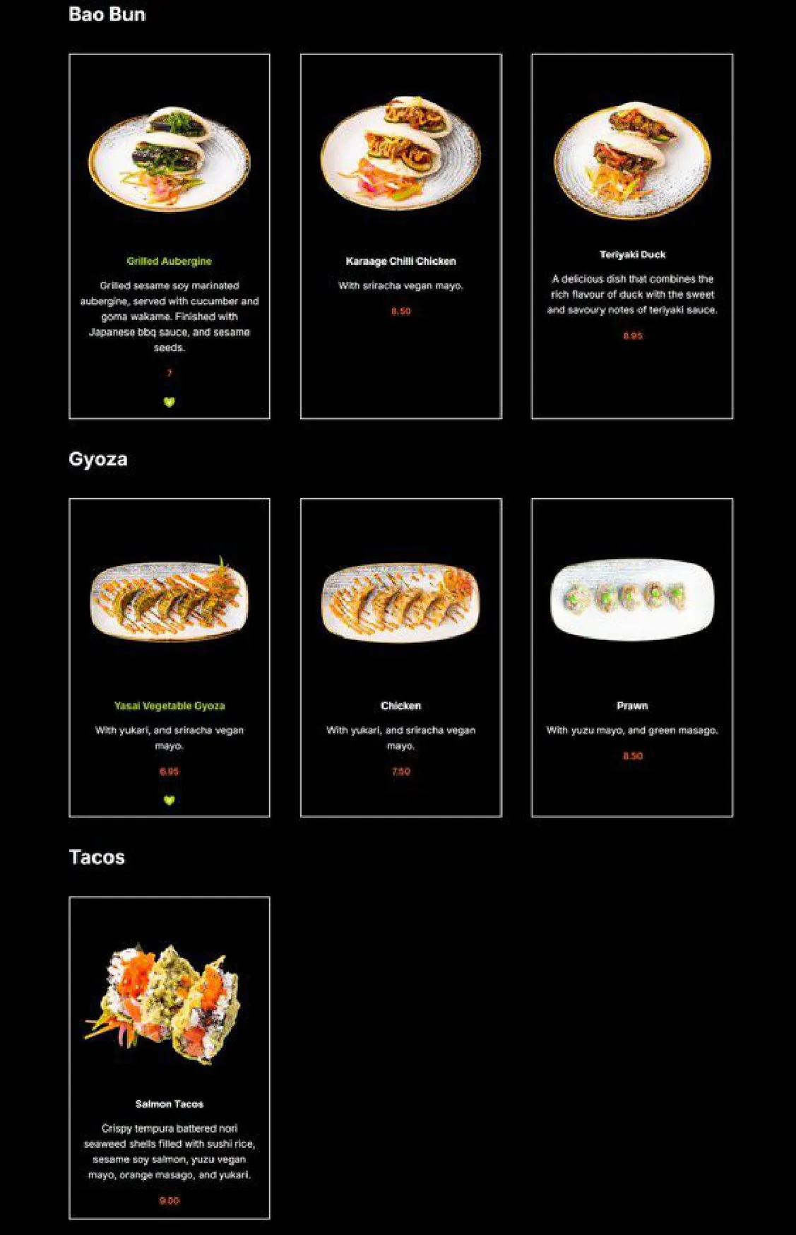 Yakinori menu, page 2