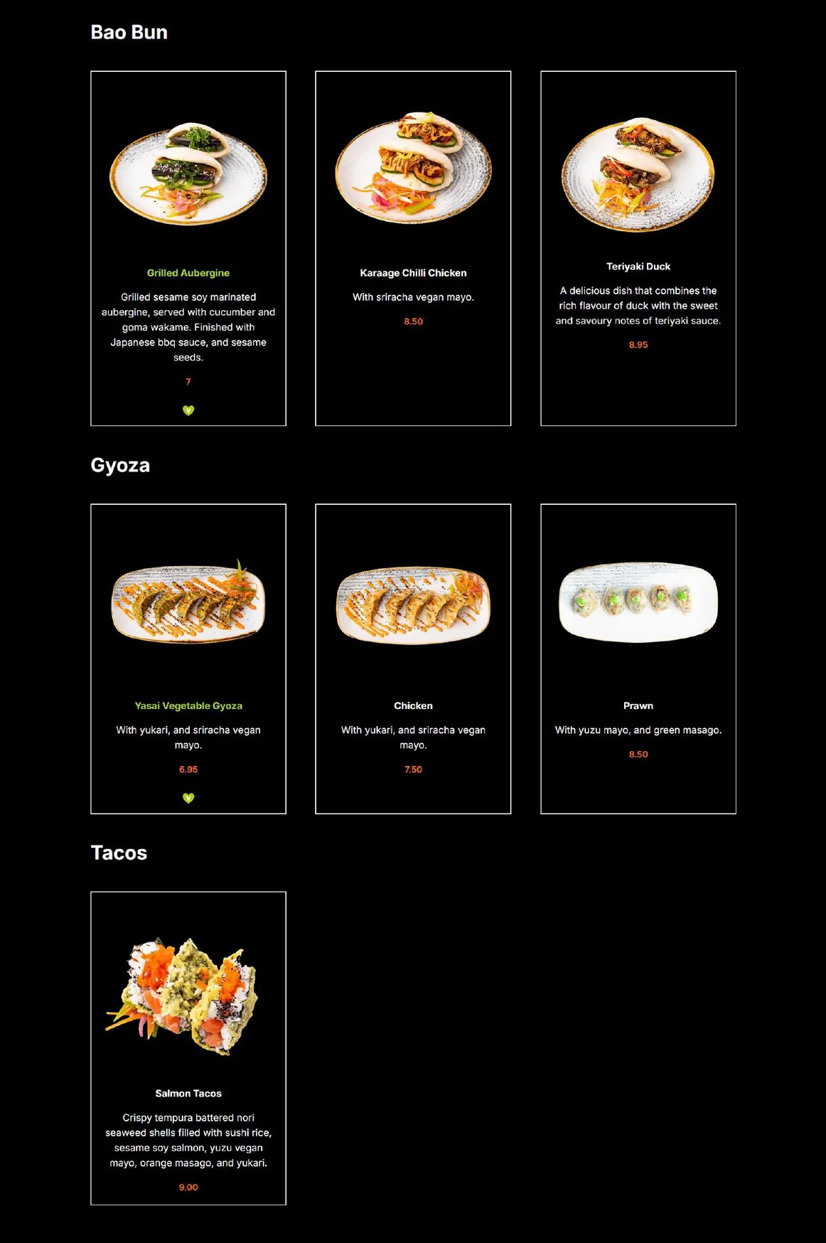 Yakinori menu, page 2