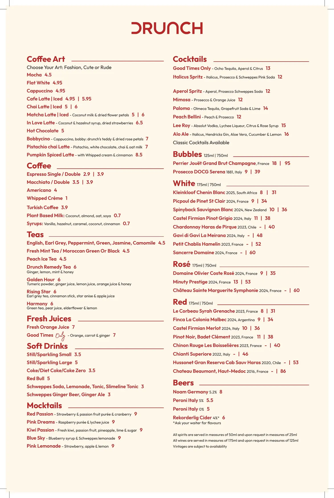 Drunch Notting Hill menu, page 3