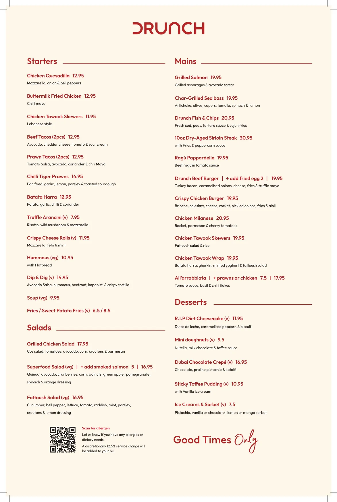 Drunch Notting Hill menu, page 2