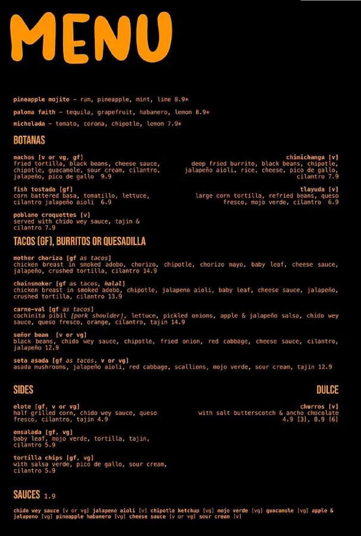 Chido Wey menu, page 1
