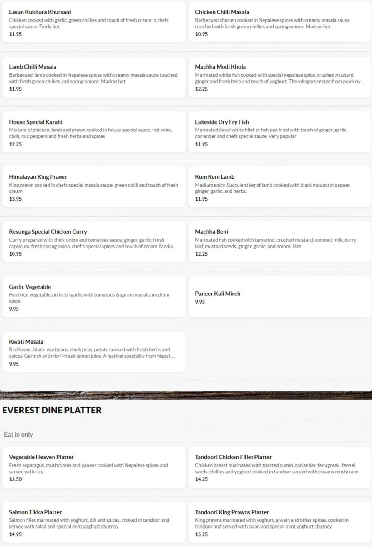 Everest Dine menu, page 6