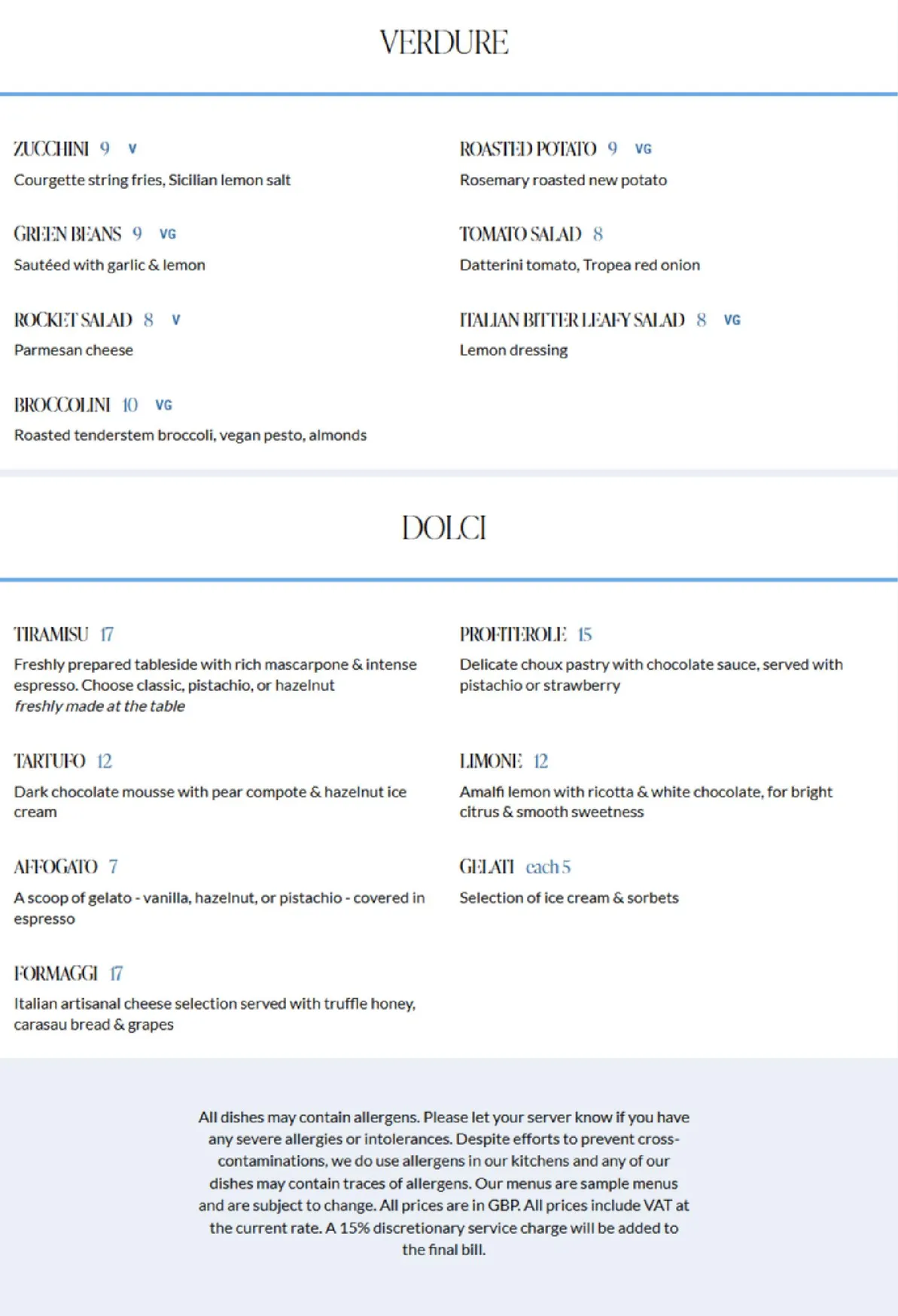 Azzurra menu, page 1