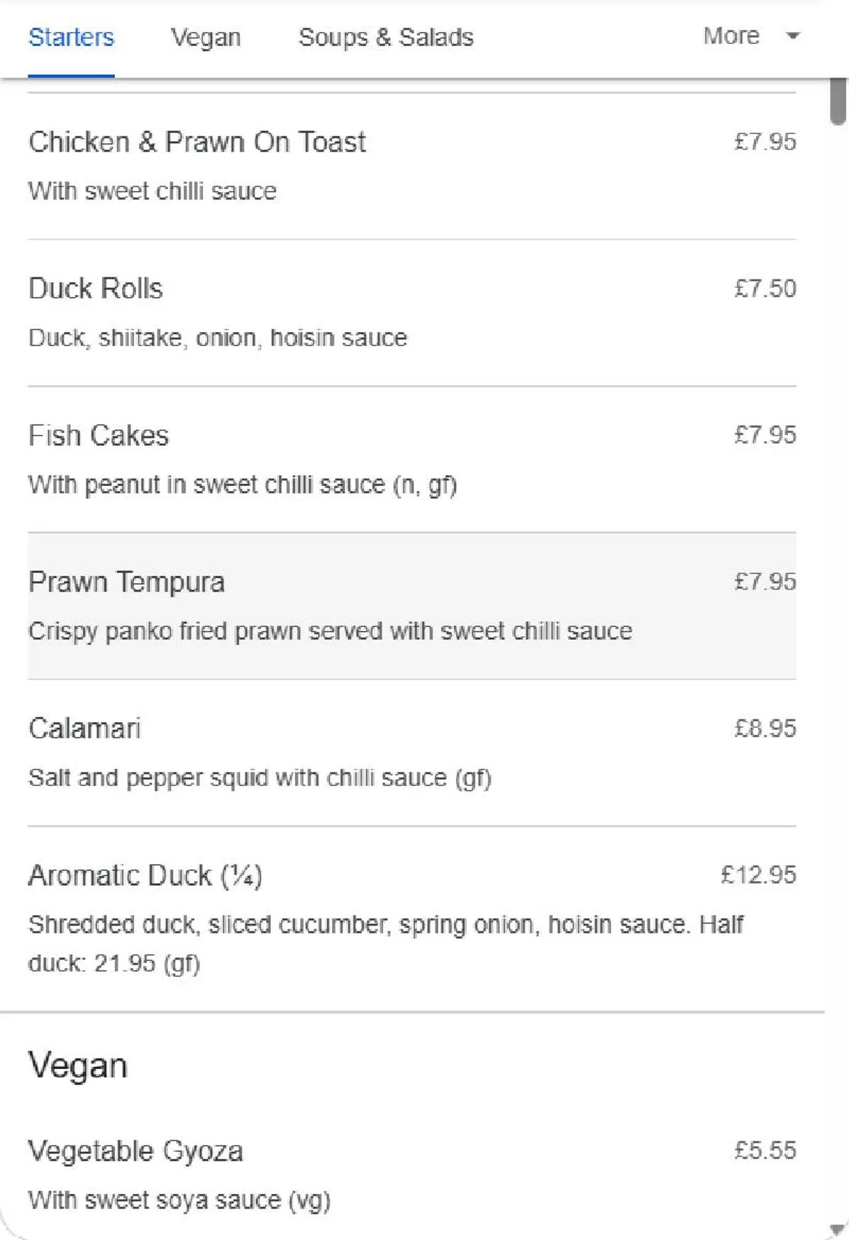 TORTHAI Chiswick menu, page 2