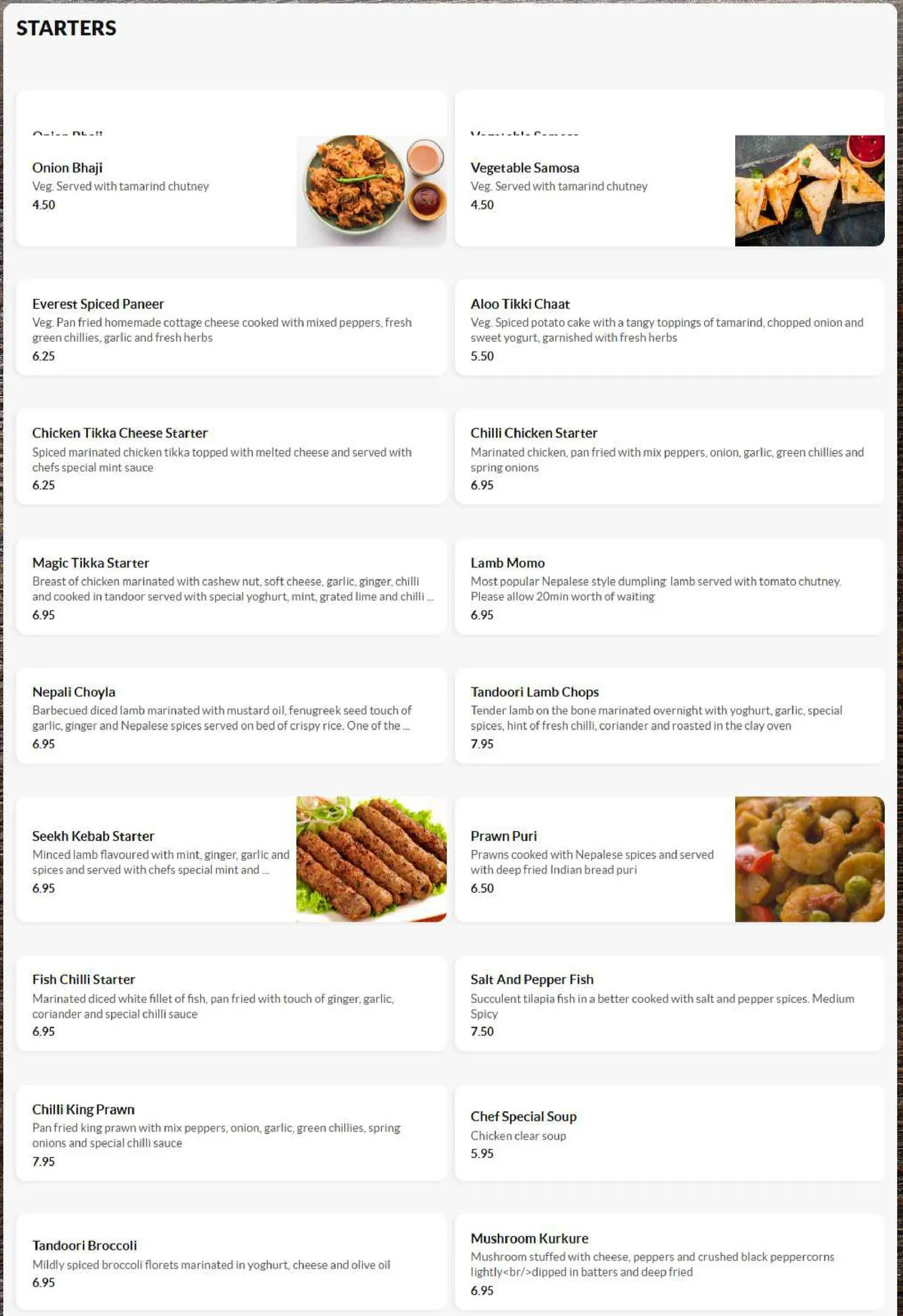 Everest Dine menu, page 1