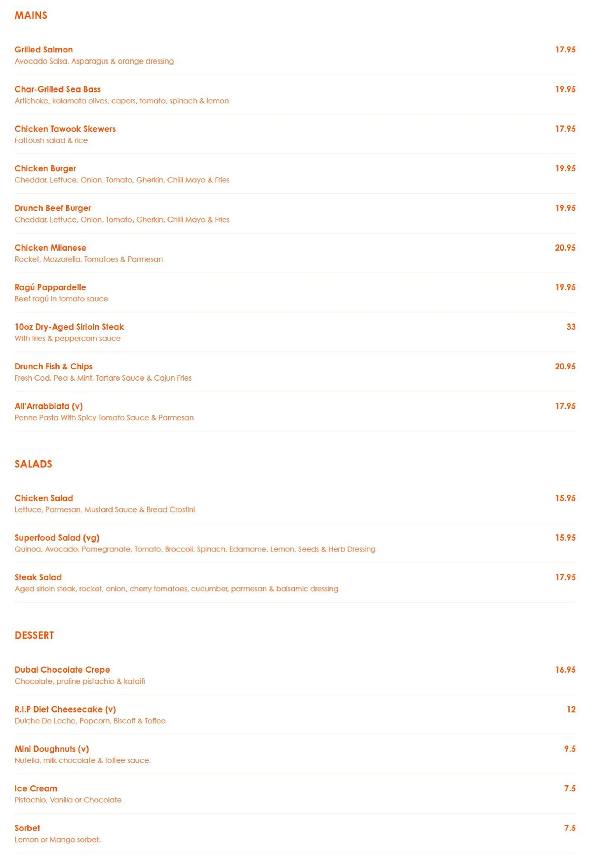 Drunch Oxford Circus menu, page 2