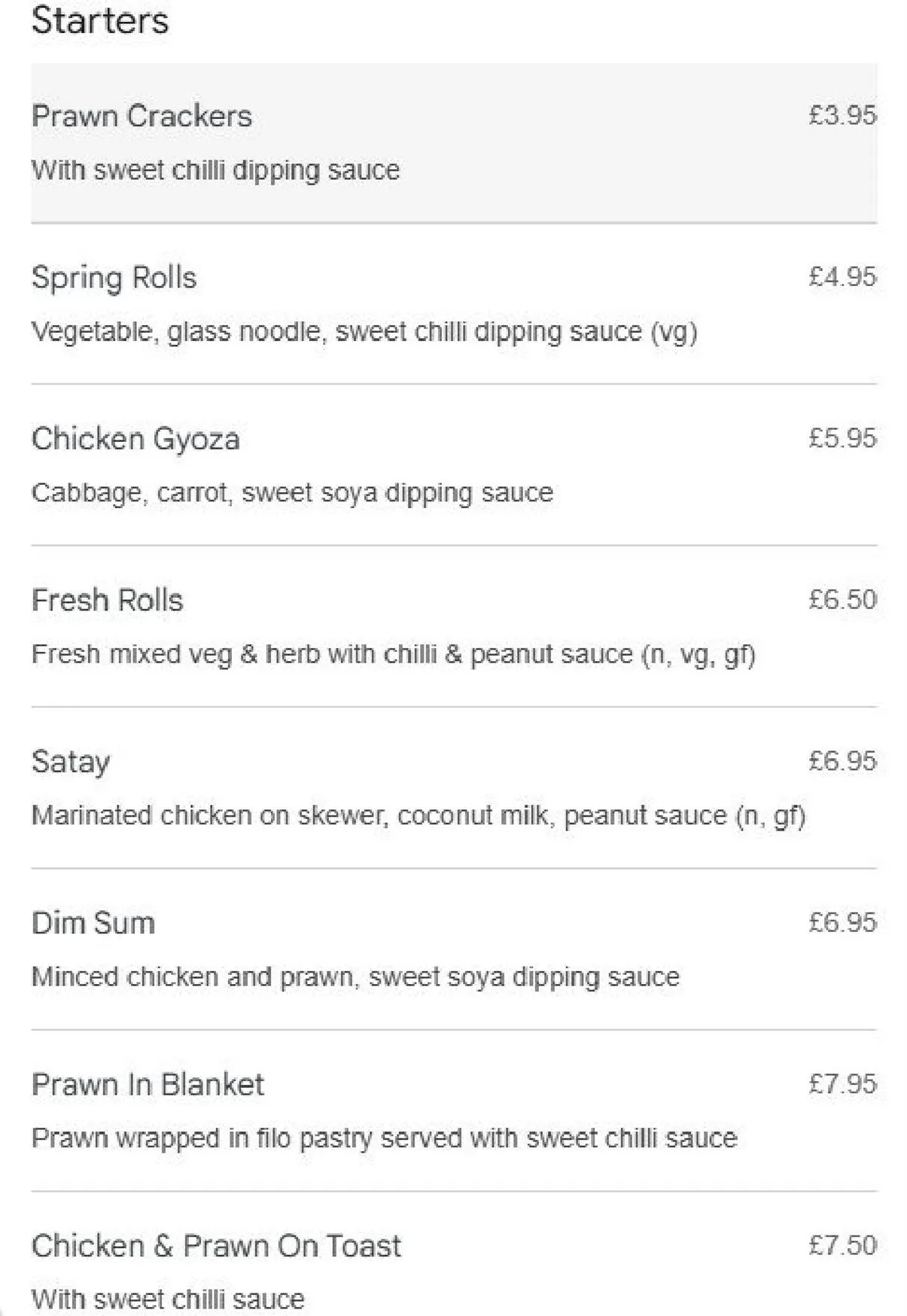 TORTHAI Balham menu, page 1