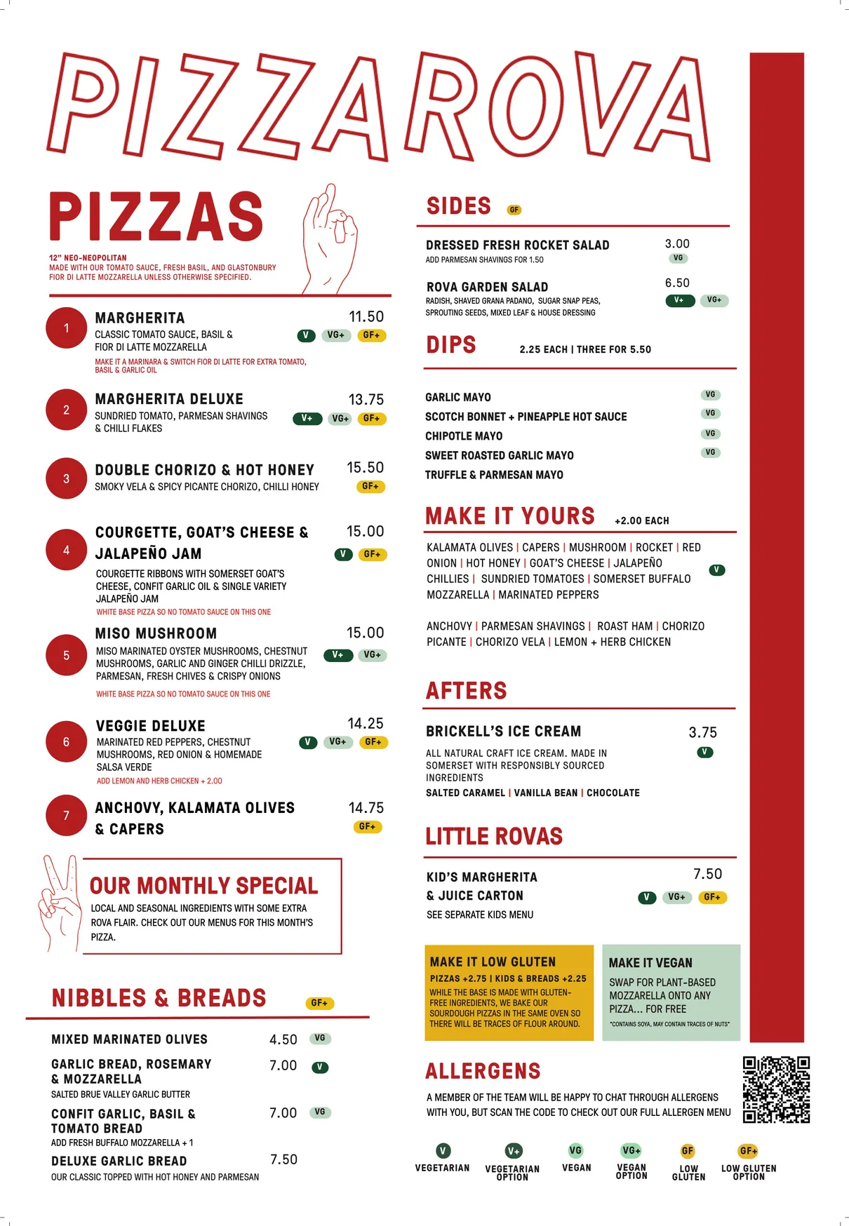 Pizzarova Gloucester Road menu, page 1