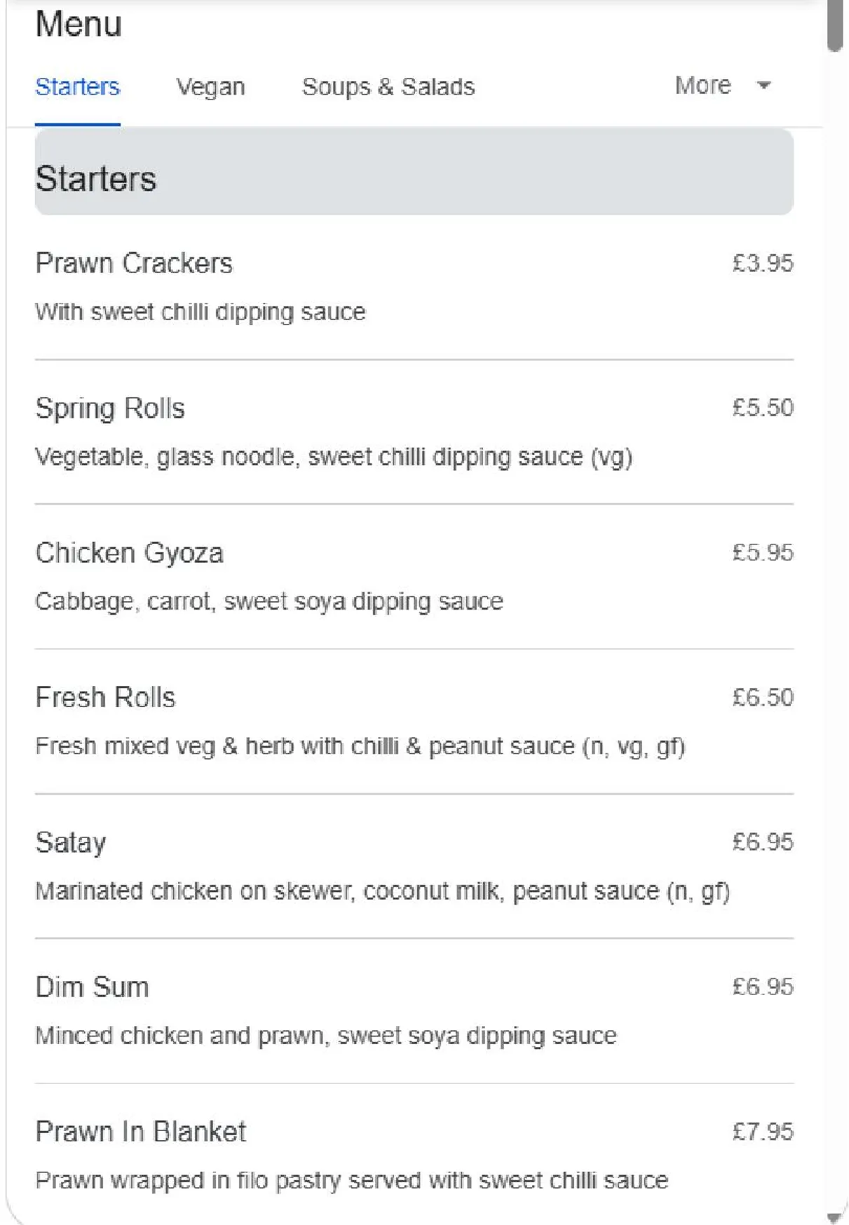 TORTHAI Chiswick menu, page 1