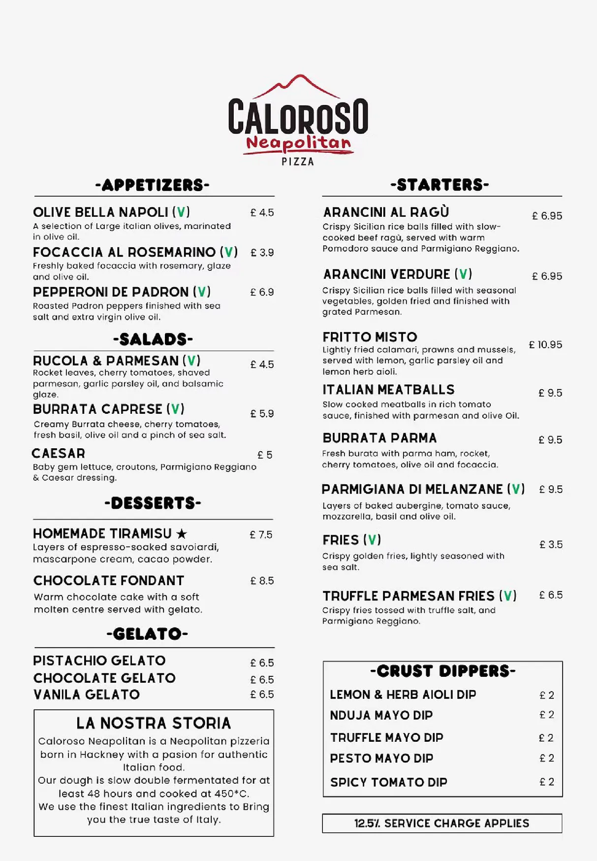 Caloroso Neapolitan menu, page 1