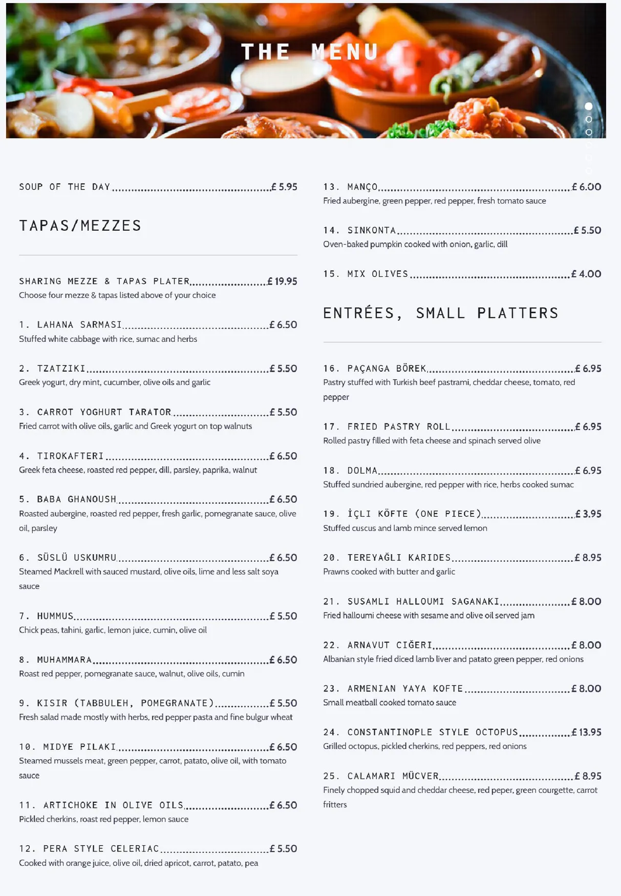 Constantinople menu, page 1
