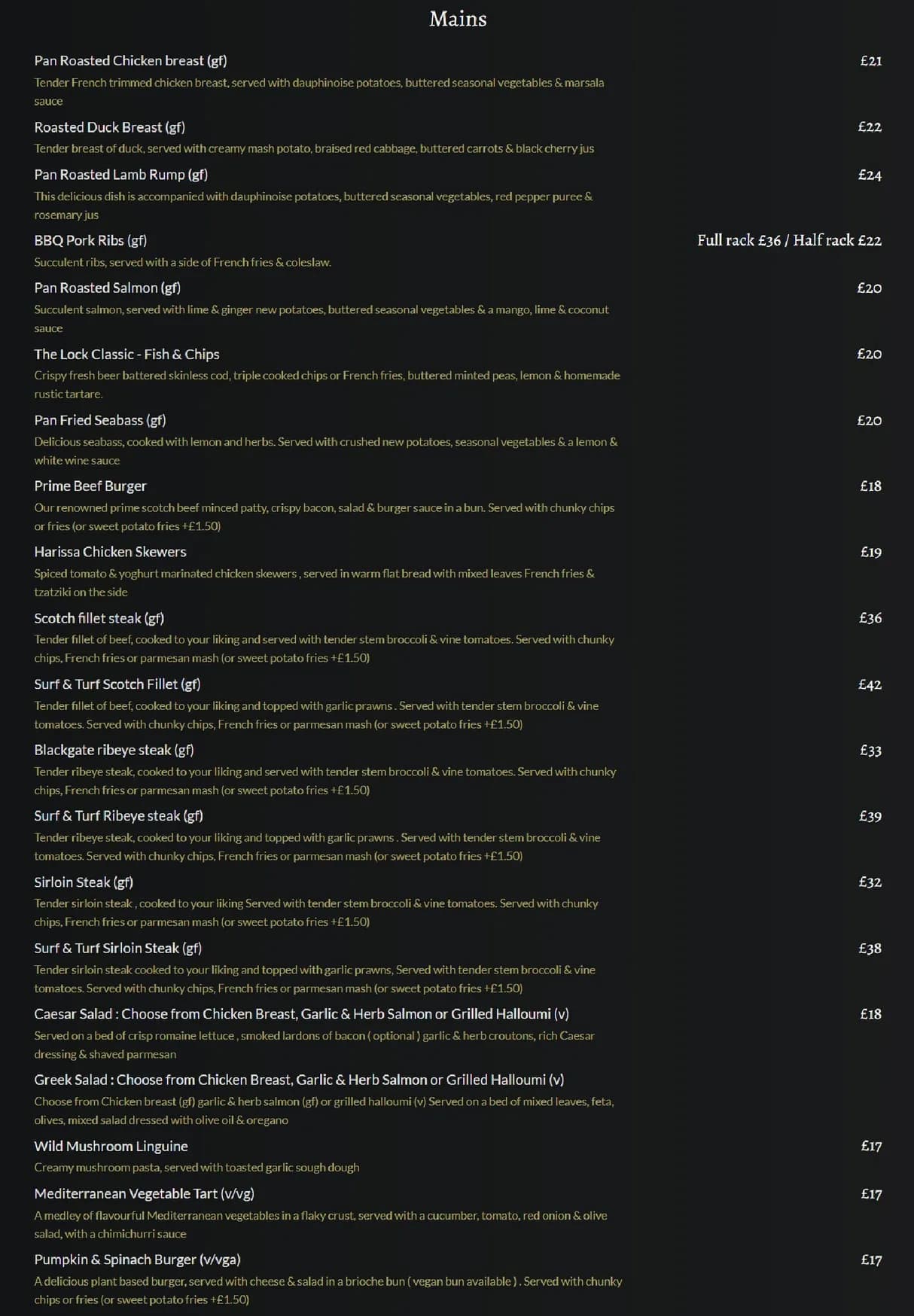Lock & Quay menu, page 2