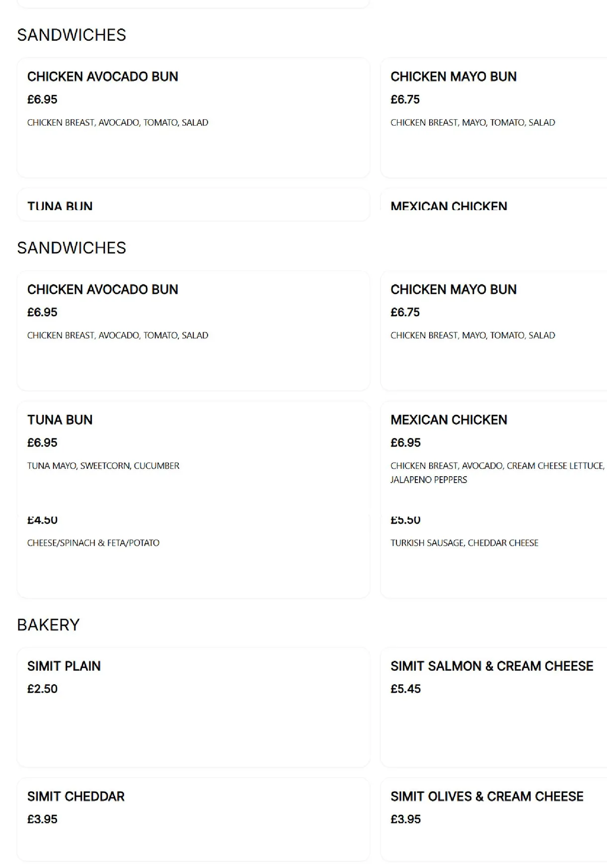 Simit Palace menu, page 1