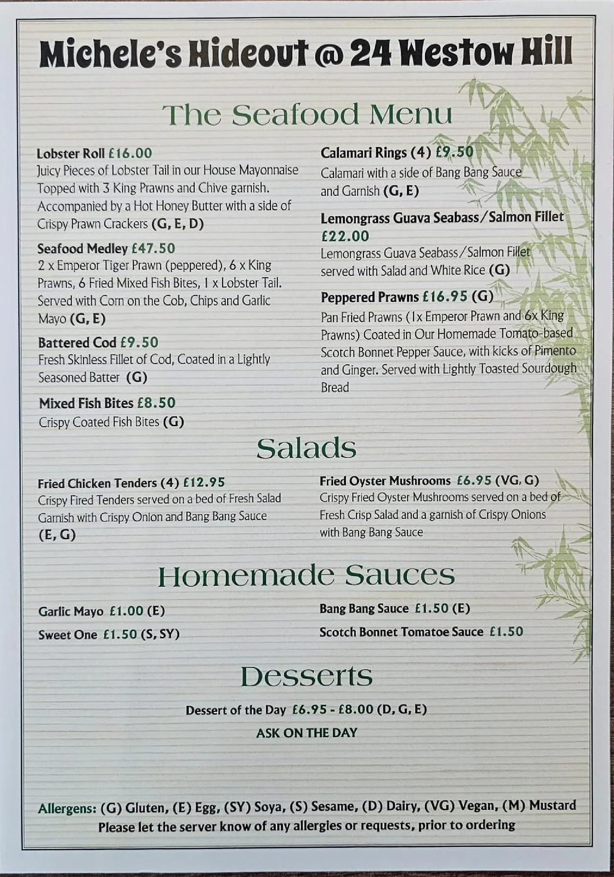 Michele's Hideout menu, page 2