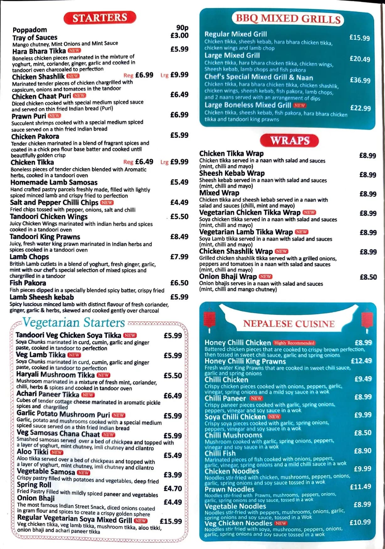 Shenstone Country Club menu, page 2