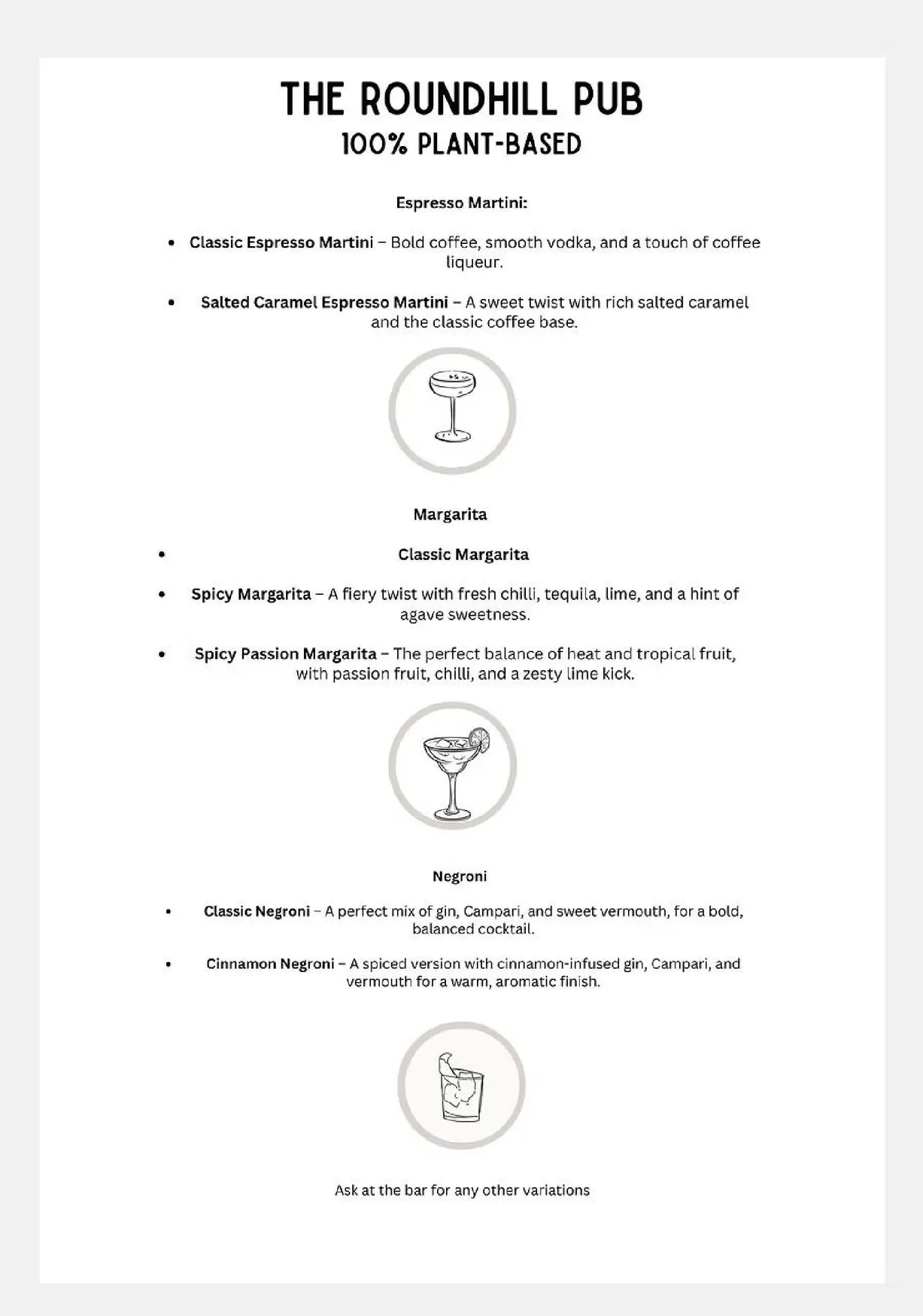 The Roundhill menu, page 4