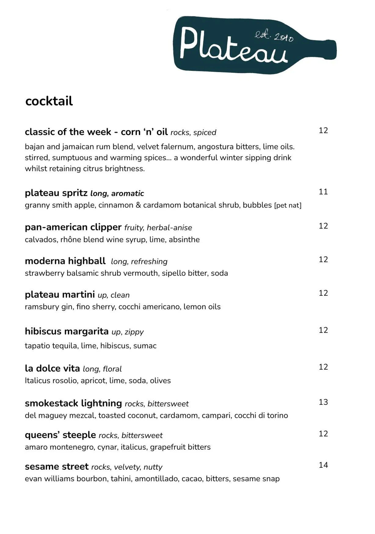 Plateau menu, page 6