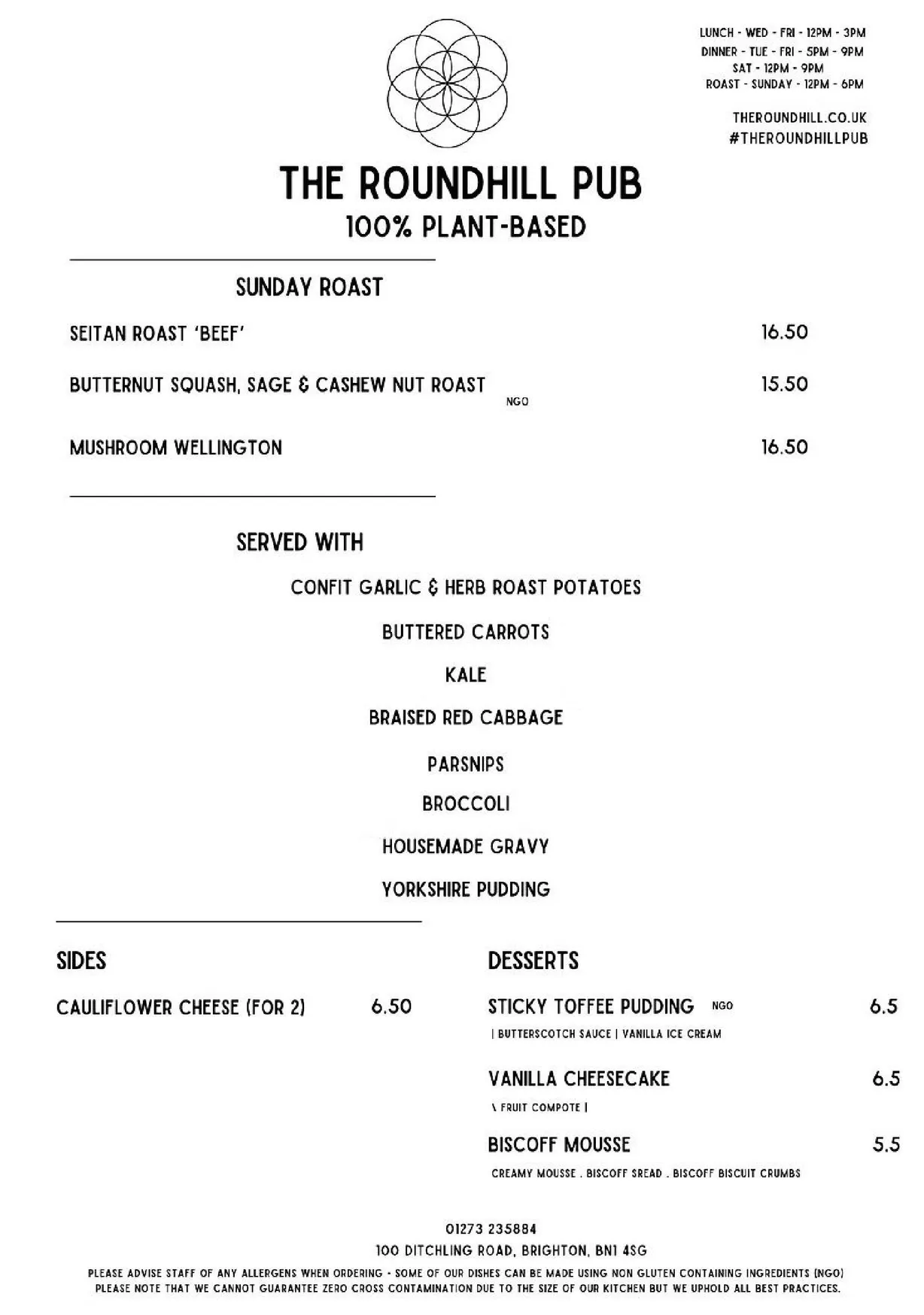 The Roundhill menu, page 5