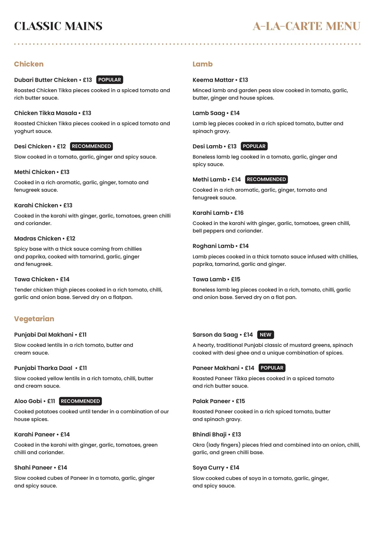 White Lion menu, page 2