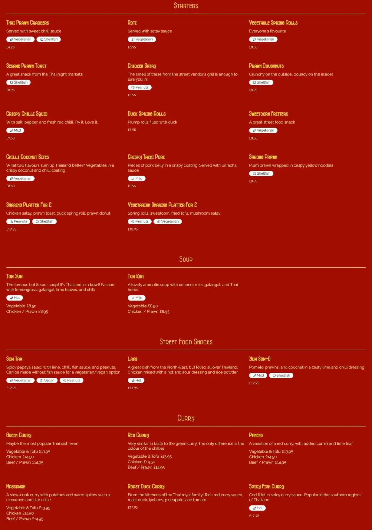 Chilli menu, page 1