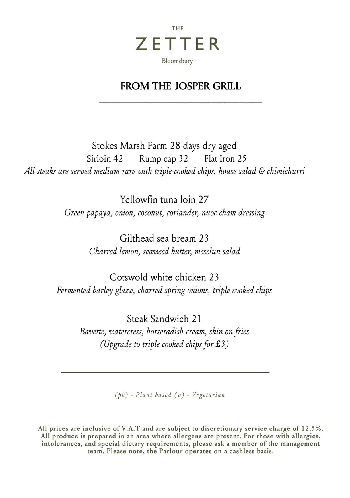 The Orangery at Zetter Bloomsbury menu, page 7
