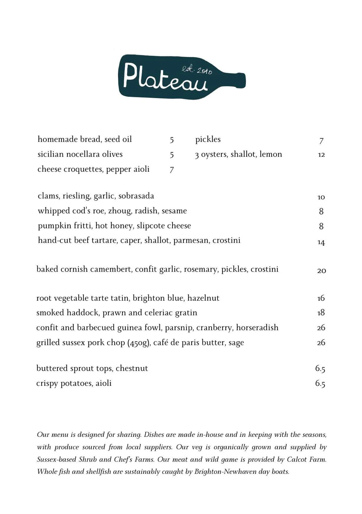 Plateau menu, page 1