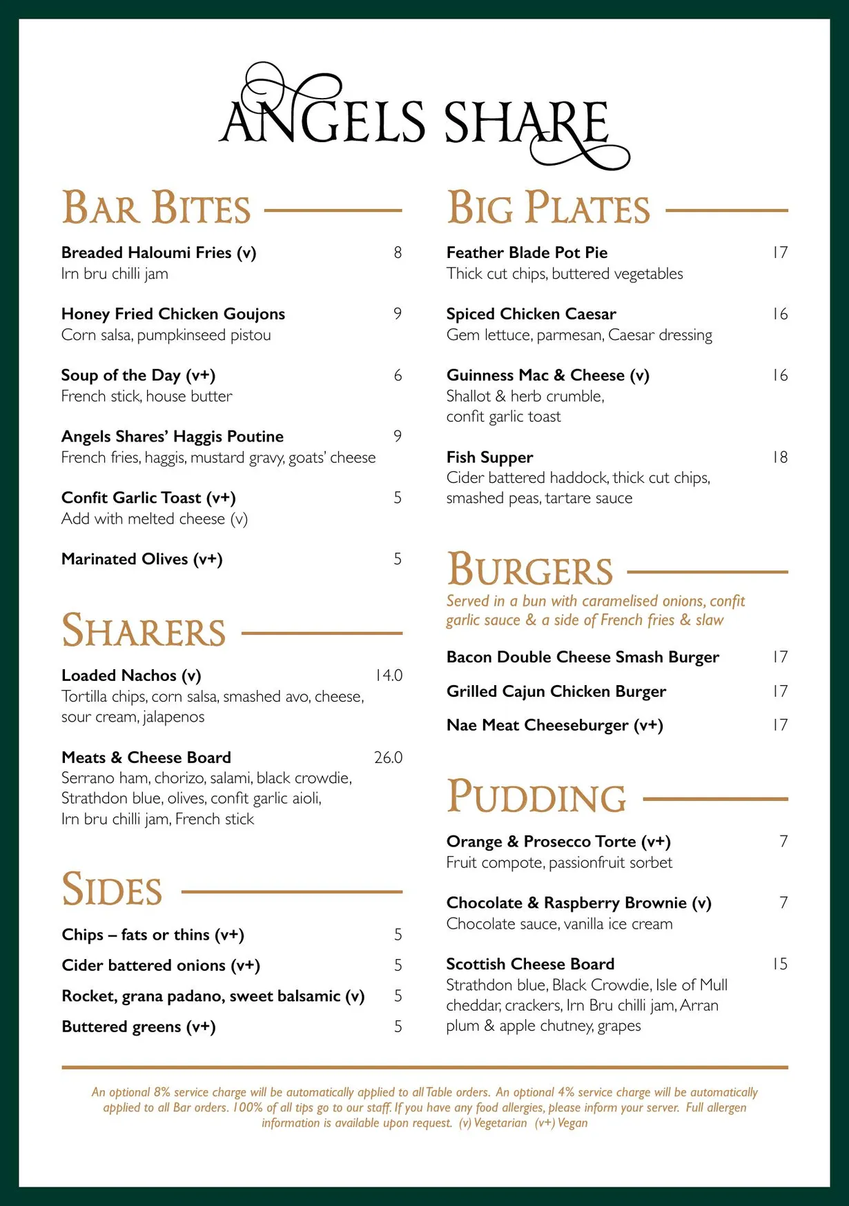 Angels Share menu, page 1