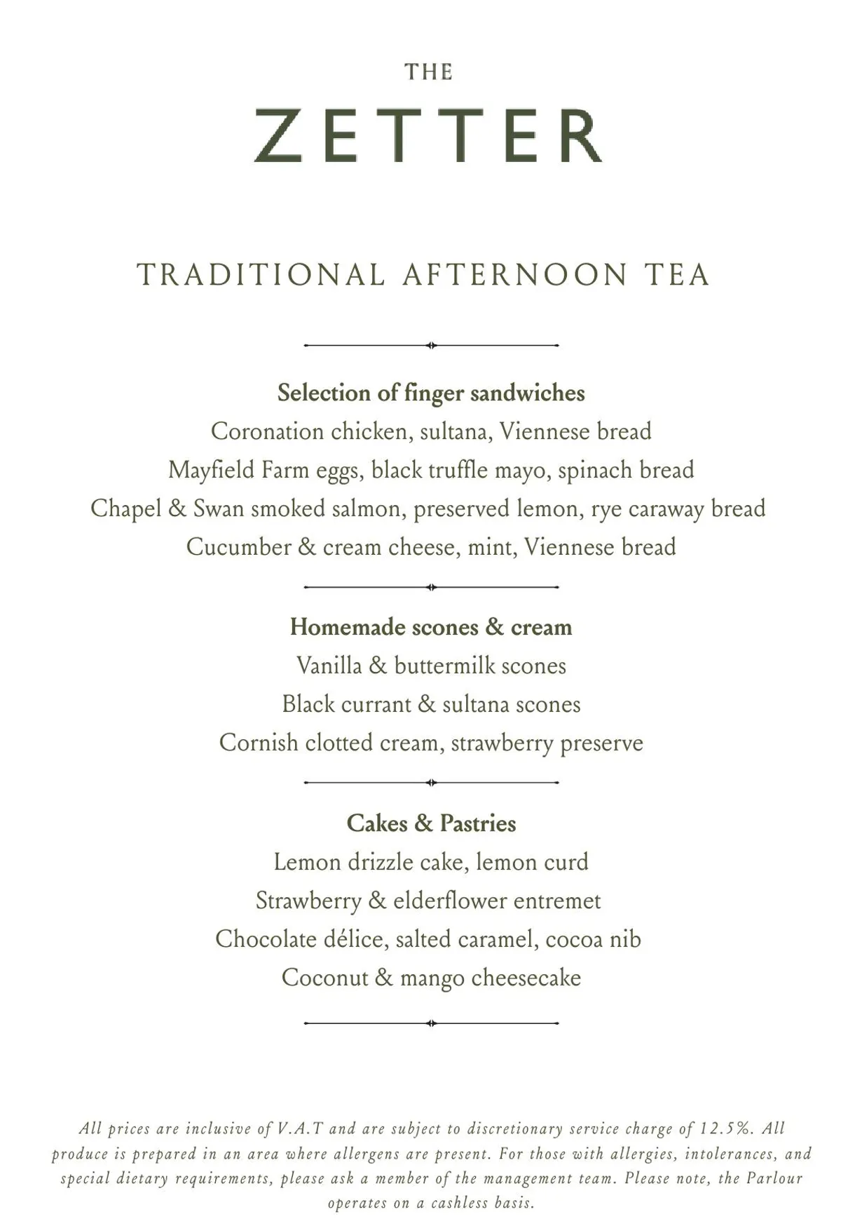 The Orangery at Zetter Bloomsbury menu, page 1