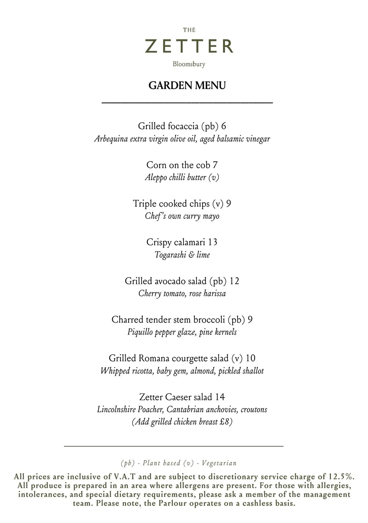 The Orangery at Zetter Bloomsbury menu, page 6