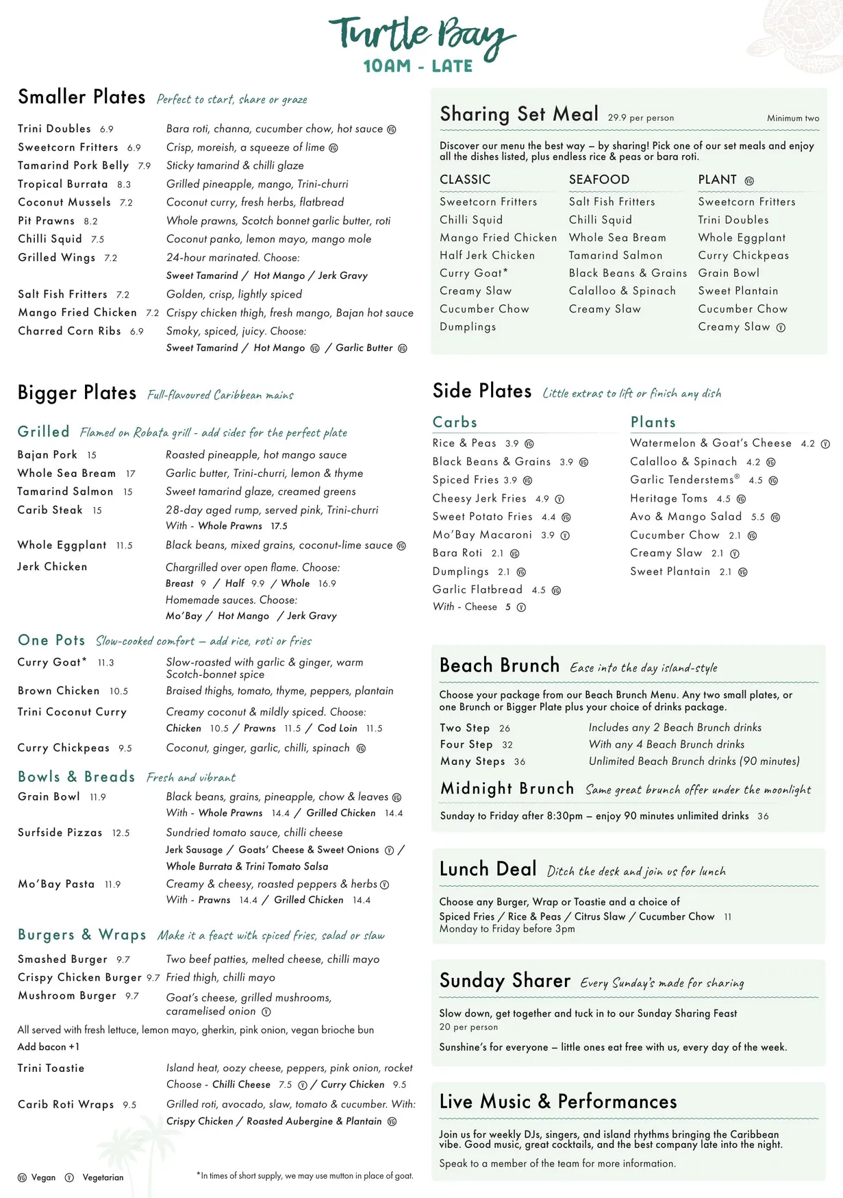 Turtle Bay menu, page 1