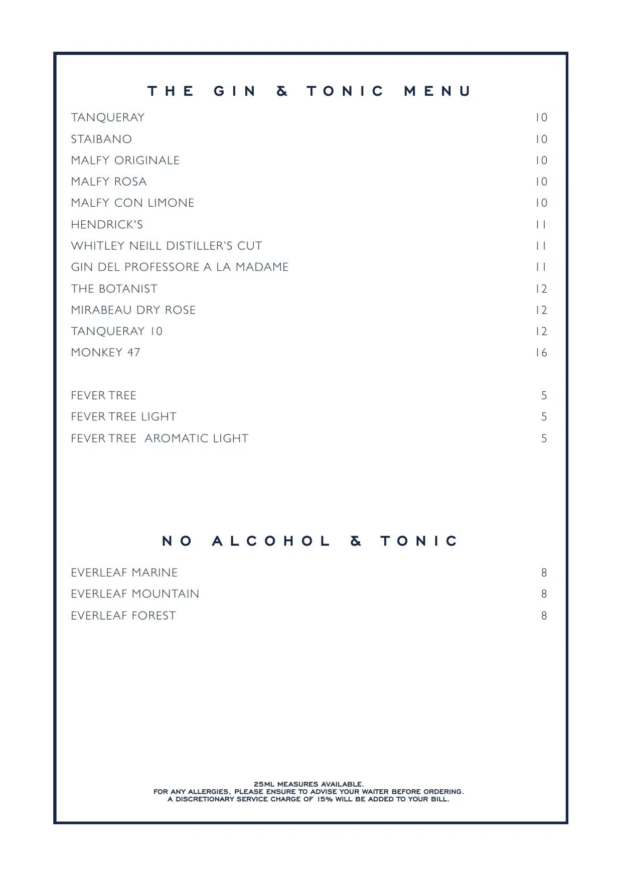 Chucs Mayfair menu, page 9